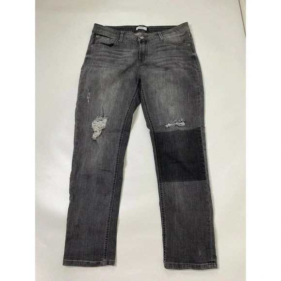 Kensie Jeans Women 10/30 Gray Patchwork Straight Denim Stretch Distressed - Picture 2 of 10